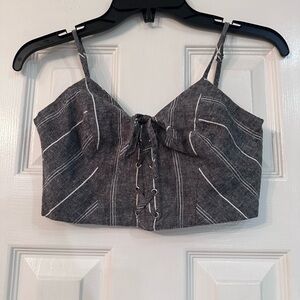 Bardot Gray and White Lace-Up Camisole
